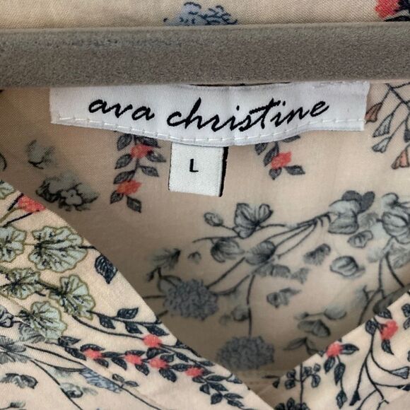 AVA CHRISTINE Floral Split-neck Tie Sleeve Top Blouse Womens Large Boho Cottage - Picture 5 of 10